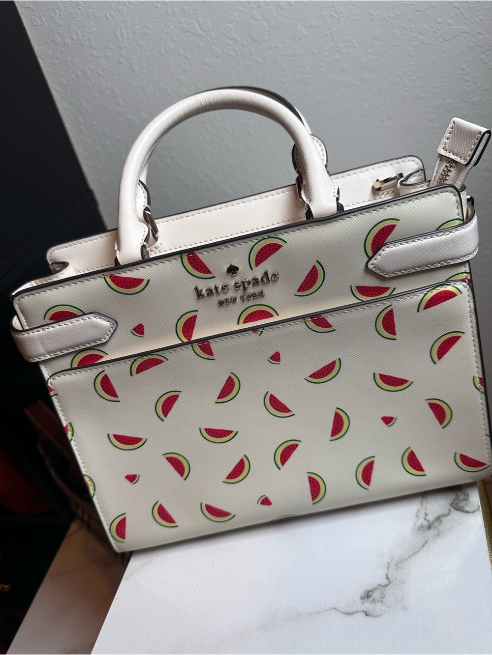 kate spade White Watermelon Slice Print Satchel
